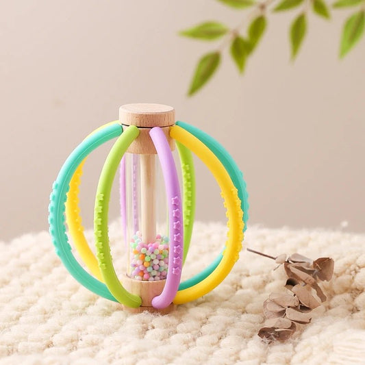 Hochet bébé en bois et silicone – Jouet d’éveil sensoriel avec billes colorées, facile à saisir - Nid’Éveil