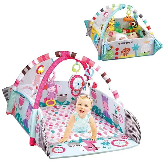 Tapis d’éveil bébé avec arche et jouets suspendus – Aire de jeu sensorielle colorée - Nid’Éveil
