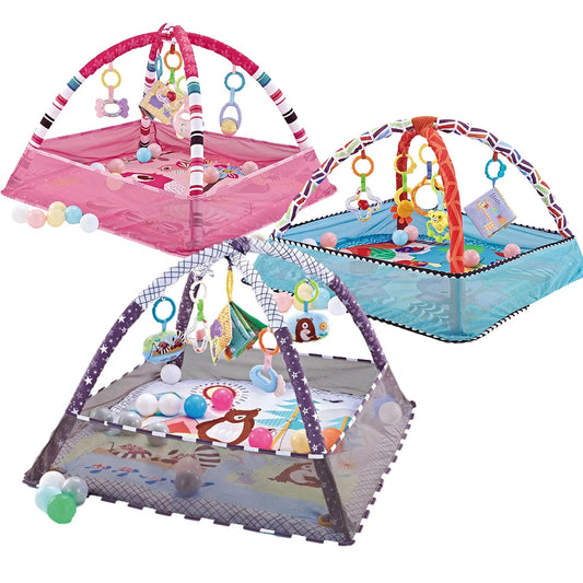 Tapis d’éveil évolutif avec arches et jouets suspendus – Aire de jeu bébé sans balles - Nid’Éveil