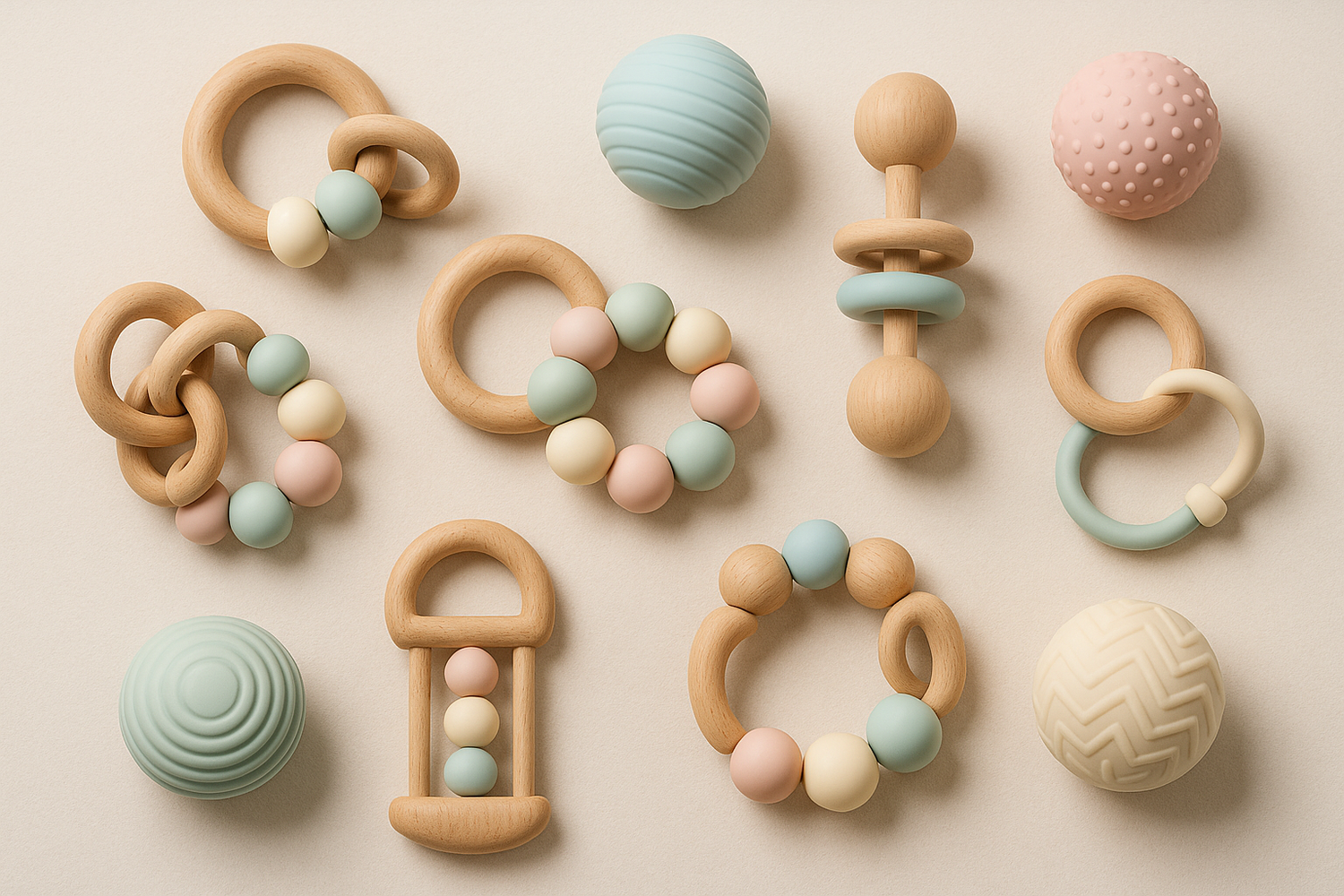 Une image pour ma collection Hochets et Jouets Sensoriels pour Bébé – Bois, Silicone & Textures d’éveil