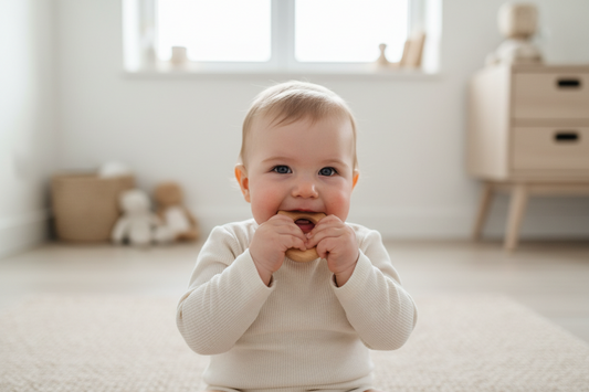 Bébé mâchouillant hochet en bois naturel - Soulagement dentition