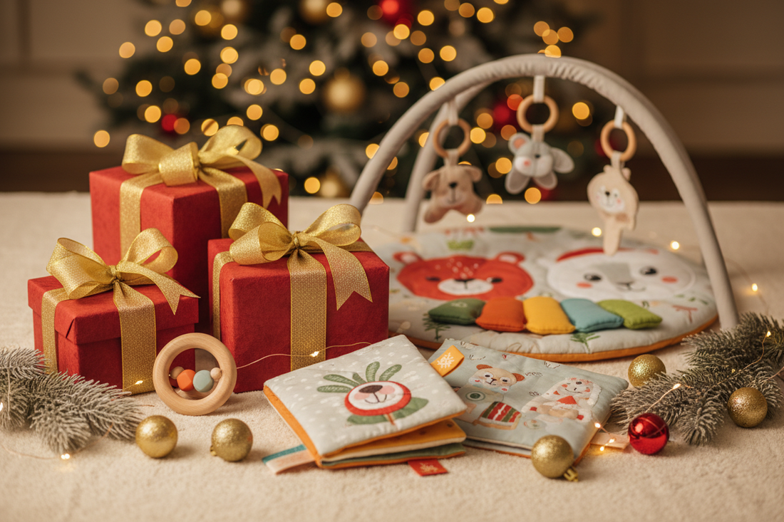 Guide Cadeaux Noël 2025 - Jouets d'éveil et cadeaux pour bébé 0-3 ans avec décorations de Noël