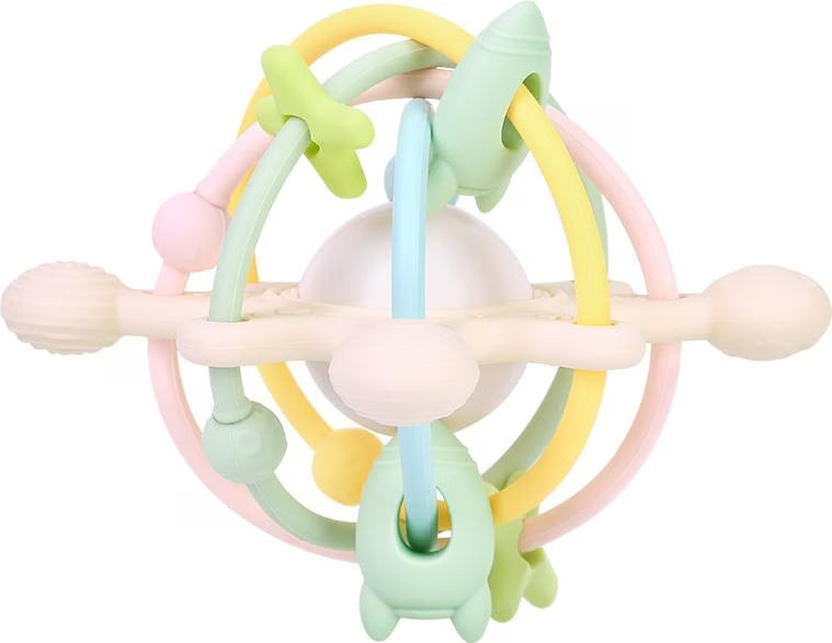 Hochet Montessori en silicone pour bébé - Anneau de dentition sensoriel multicolore