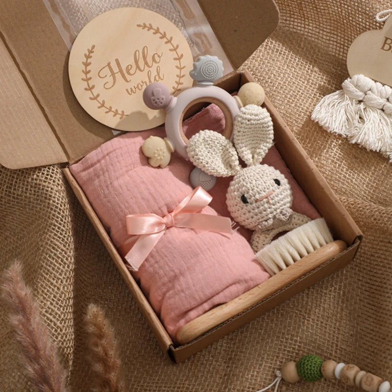 Coffret Cadeau Naissance Bébé - Hochet Dentition Bois Montessori