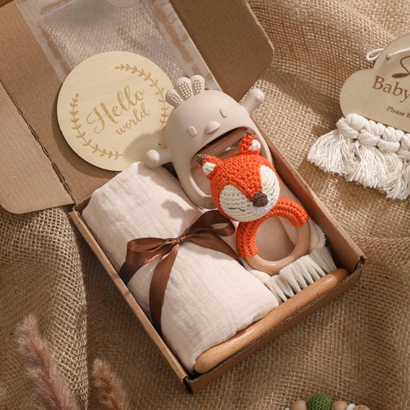 Coffret Cadeau Naissance Bébé - Hochet Dentition Bois Montessori