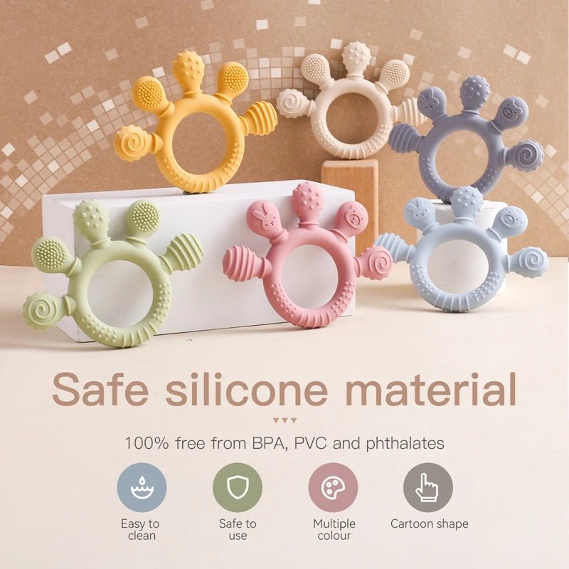 Anneau de dentition bébé en silicone alimentaire – Jouet sensoriel doux, soulage les gencives et favorise l’éveil - Nid’Éveil