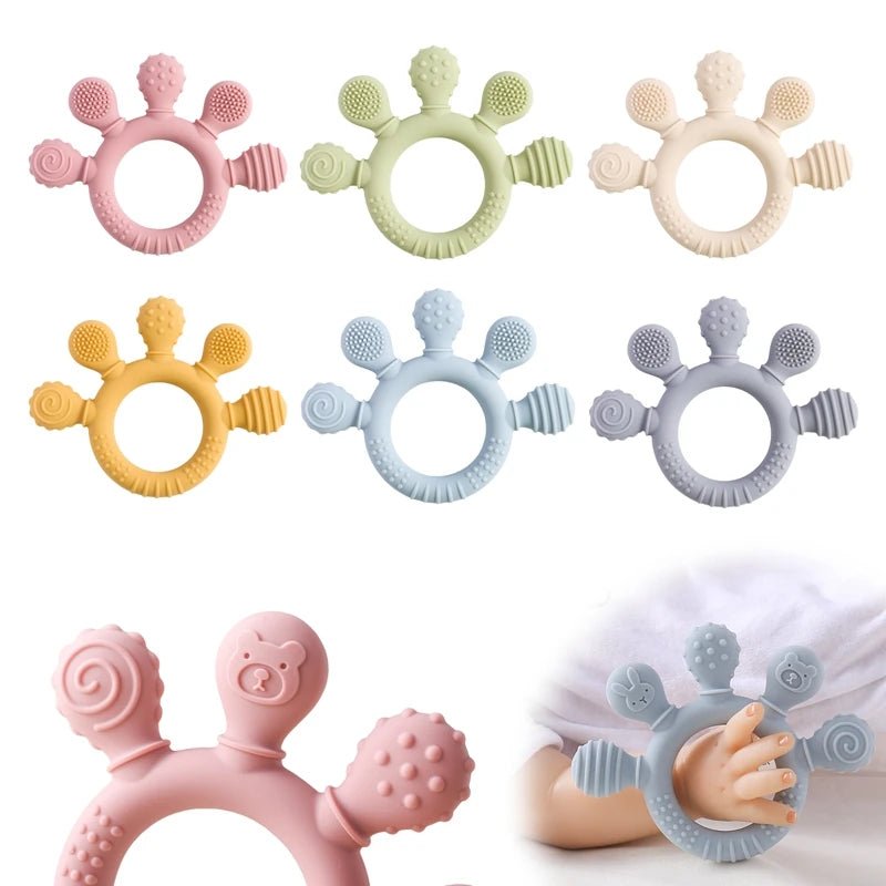 Anneau de dentition bébé en silicone alimentaire – Jouet sensoriel doux, soulage les gencives et favorise l’éveil - Nid’Éveil
