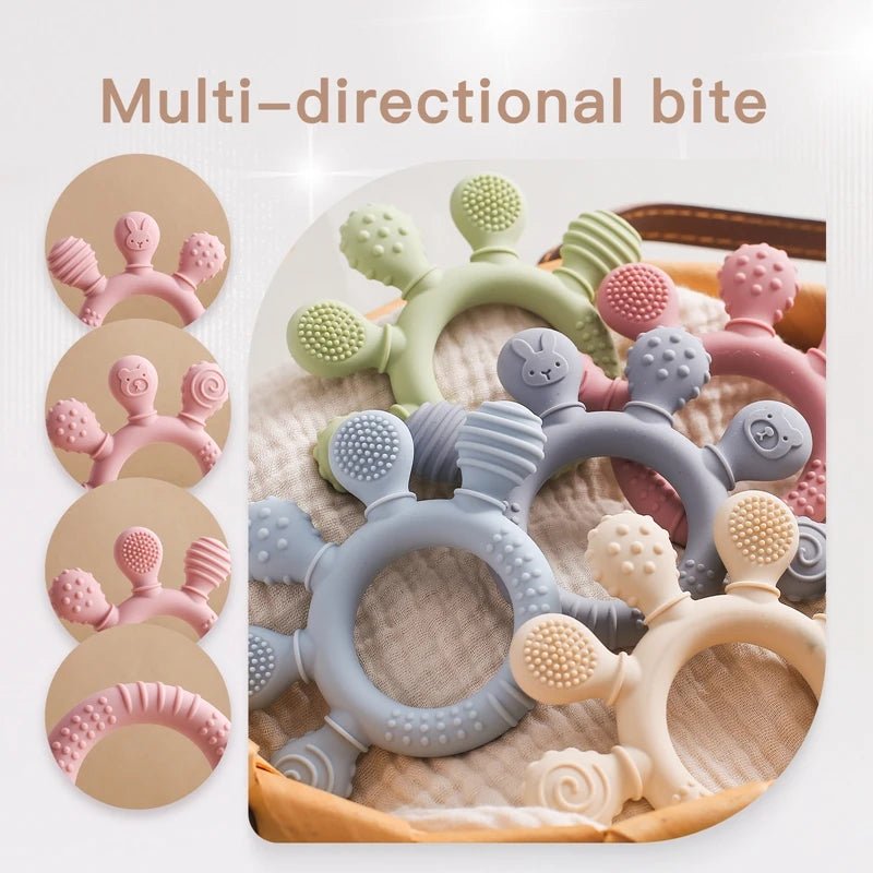Anneau de dentition bébé en silicone alimentaire – Jouet sensoriel doux, soulage les gencives et favorise l’éveil - Nid’Éveil