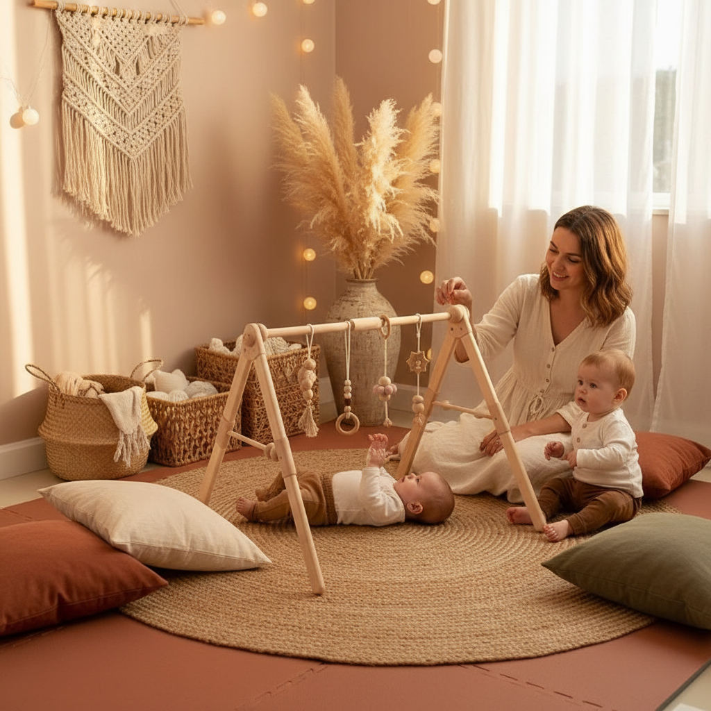 Arche d’Éveil en Bois Naturel – Jouet Montessori pour Bébé