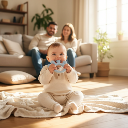 Anneau de dentition bébé en silicone alimentaire – Jouet sensoriel doux, soulage les gencives et favorise l’éveil - Nid’Éveil