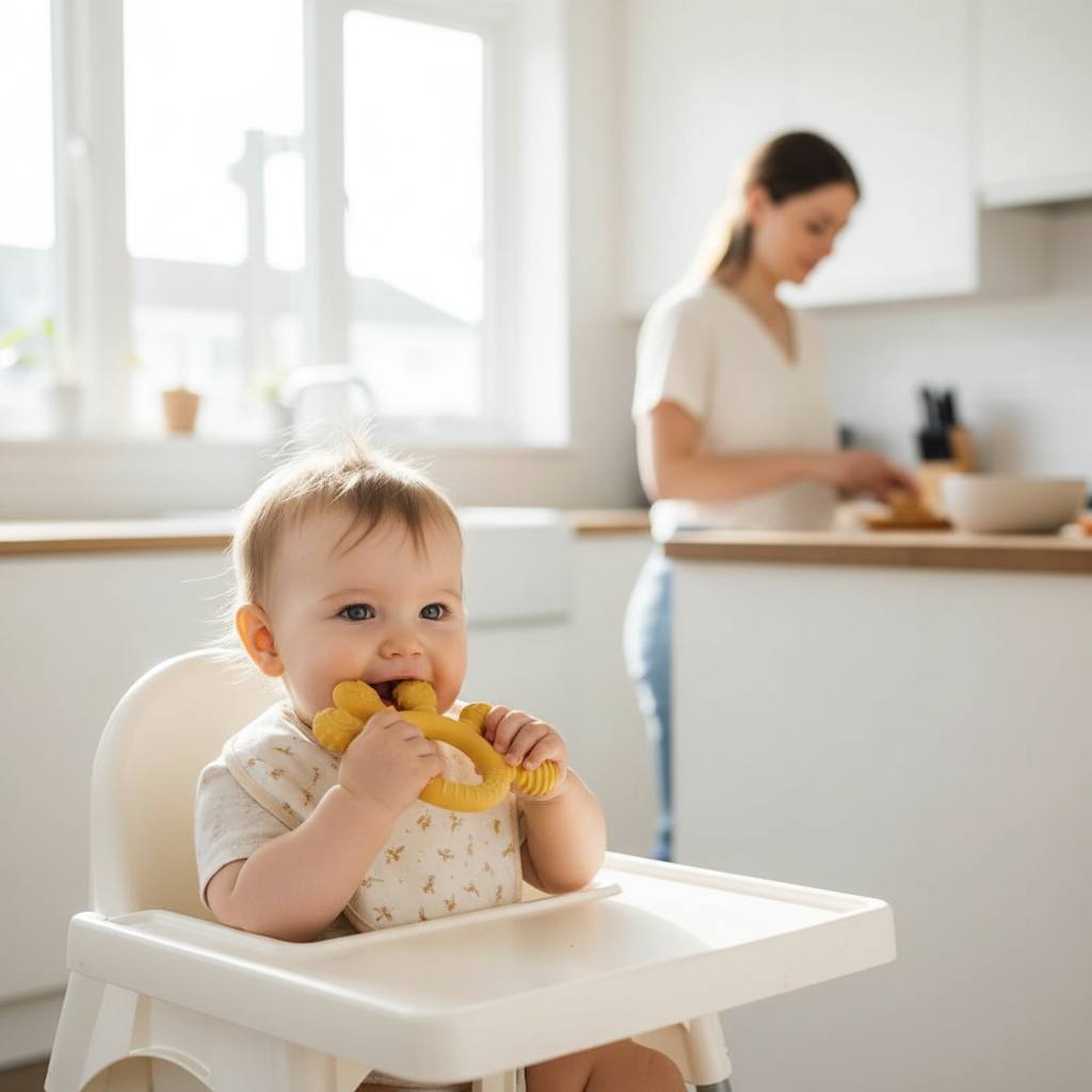 Anneau de dentition bébé en silicone alimentaire – Jouet sensoriel doux, soulage les gencives et favorise l’éveil - Nid’Éveil