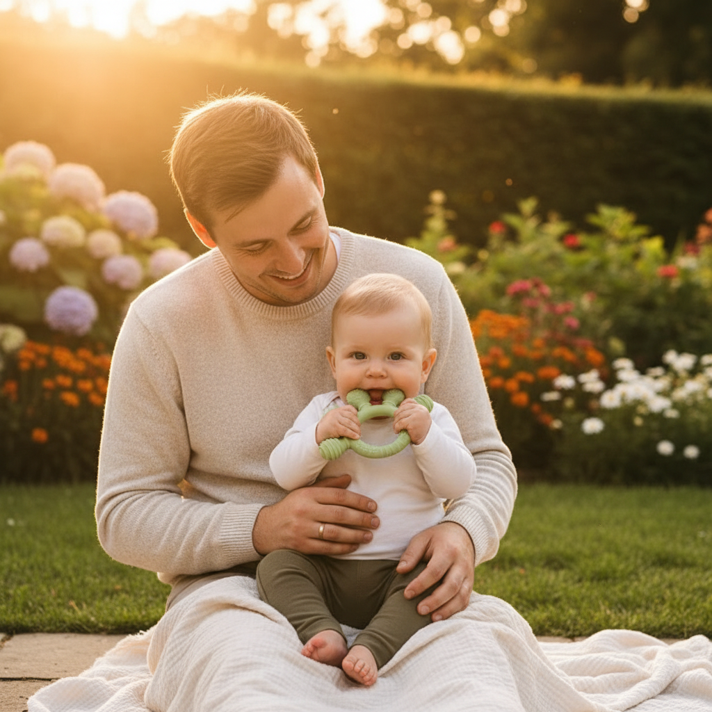 Anneau de dentition bébé en silicone alimentaire – Jouet sensoriel doux, soulage les gencives et favorise l’éveil - Nid’Éveil