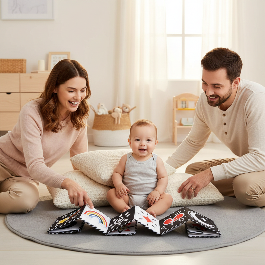 Livre sensoriel noir et blanc Montessori bébé 0-36 mois - Éveil visuel contraste élevé