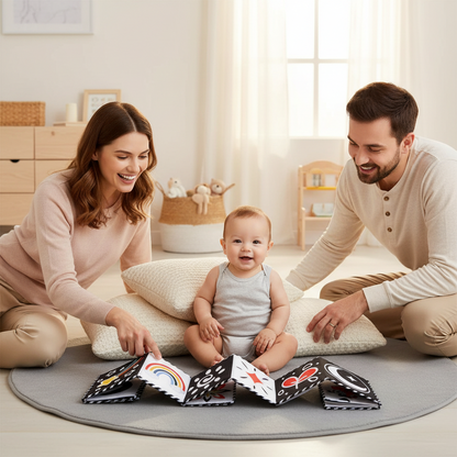 Livre sensoriel noir et blanc Montessori bébé 0-36 mois - Éveil visuel contraste élevé