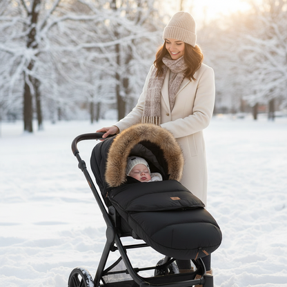 Moment mère-enfant en promenade hivernale - ambiance familiale chaleureuse