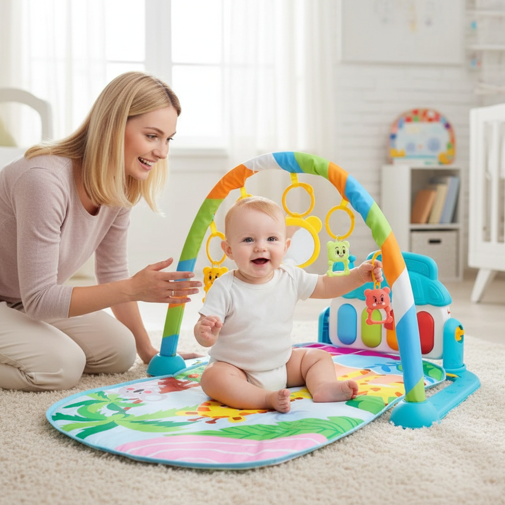 Tapis d’éveil musical avec piano lumineux et arches de jeux – Jouet interactif bébé - Nid’Éveil