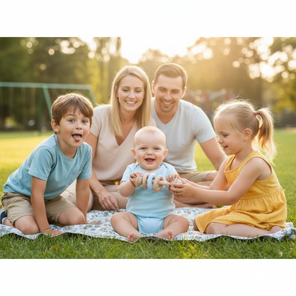 Hochet en bois de hêtre et silicone – Anneau de dentition bébé, jouet Montessori sensoriel - Nid’Éveil