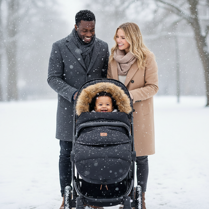 Famille multiculturelle unie en promenade hivernale - représentation inclusive et moderne