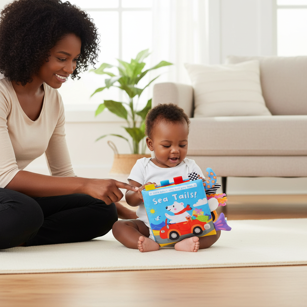Livre sensoriel bébé en tissu avec queues d'animaux 3D pour 0-18 mois. Stimule éveil tactile, motricité fine et reconnaissance visuelle. 4 thèmes disponibles : Jungle, Ferme, Cirque, Océan. Tissu doux résistant aux déchirures, mordillable sans danger. 8 pages colorées avec textures variées. Certifié CE, lavable en machine. Parfait pour développement sensoriel et moments parent-enfant.

