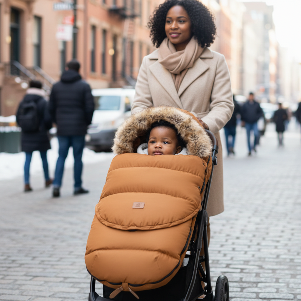 Promenade urbaine maman-bébé - représentation inclusive et moderne