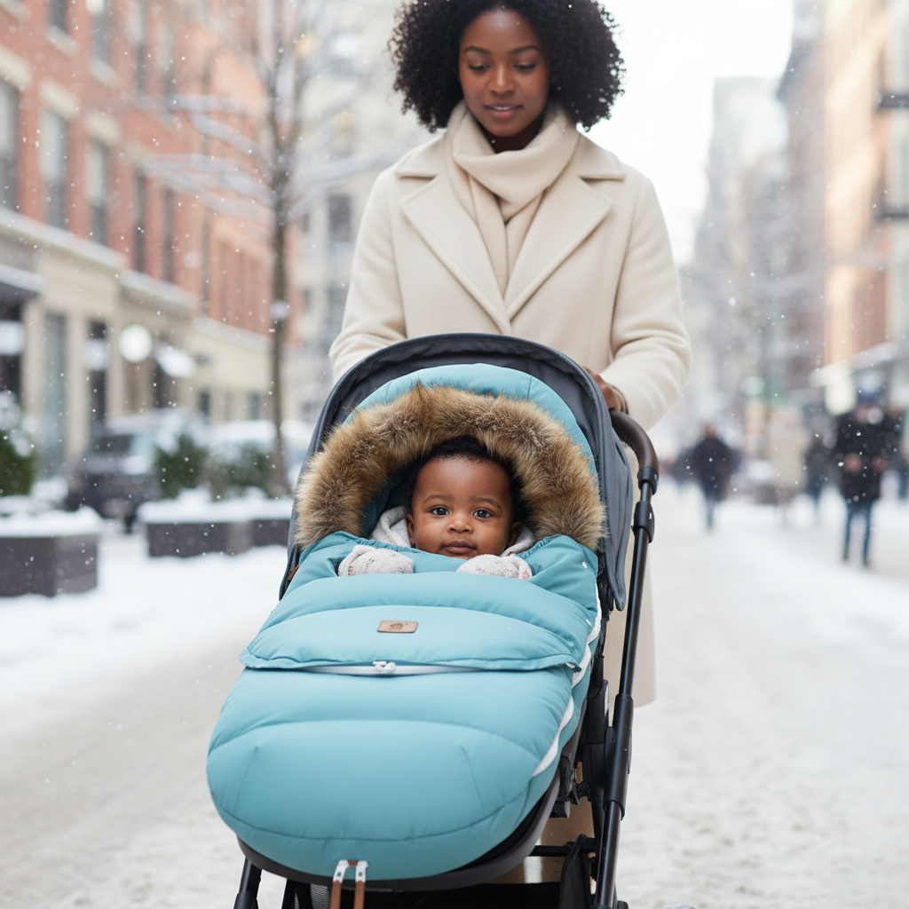 Promenade urbaine maman-bébé - représentation inclusive et moderne