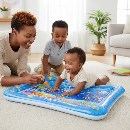 Tapis d'eau sensoriel gonflable pour bébé avec thème océan, méduses et poissons colorés