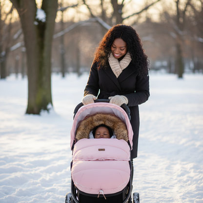 Moment mère-fille en promenade hivernale - représentation inclusive et chaleureuse