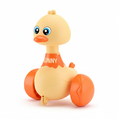 Canard à roulettes jaune et orange - Jouet d'éveil bébé 6-18 mois - Motricité
