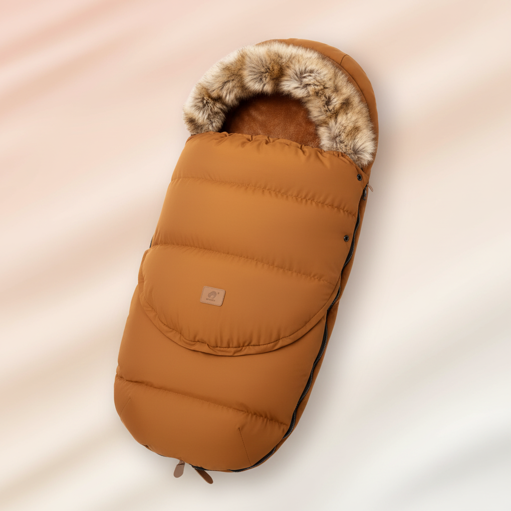 Vue produit professionnelle - montre tous les détails : matelassage, patch cuir, capuche fourrure