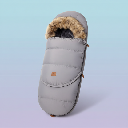 Chancelière poussette grise avec capuche fourrure - Accessoire hiver universel lavable machine
