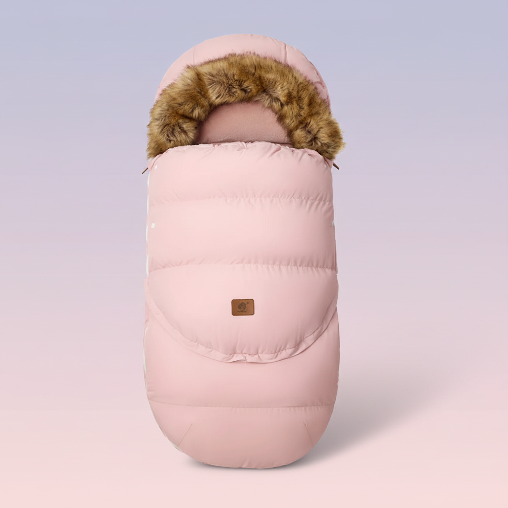 Vue produit professionnelle - montre tous les détails : matelassage, patch cuir, capuche fourrure