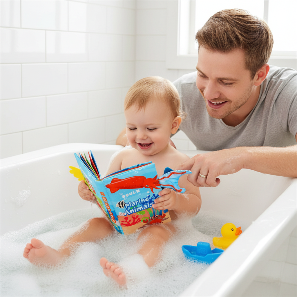 Livre tissu bébé animaux marins - détail pieuvre avec tentacules colorés