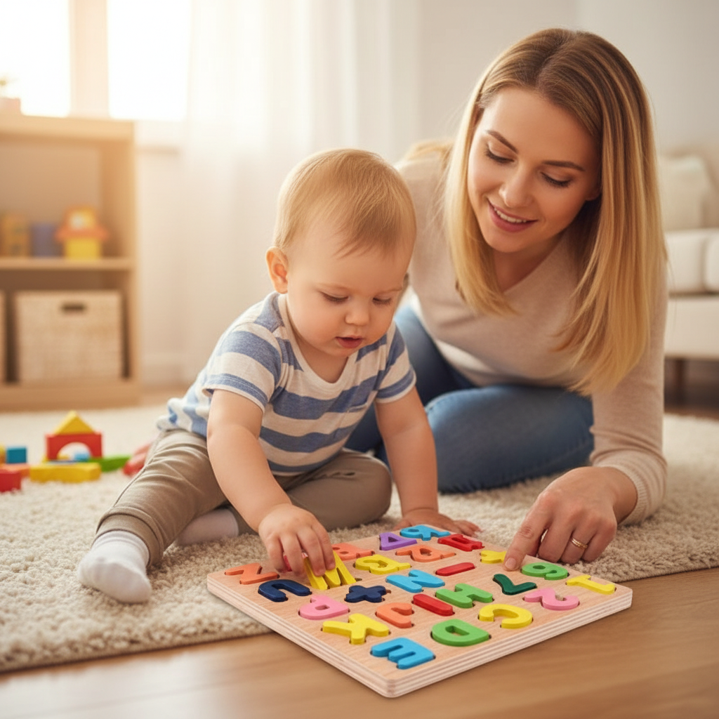 Puzzle éducatif en bois Alphabet et Chiffres – Apprentissage ludique et coloré pour enfants - Nid’Éveil