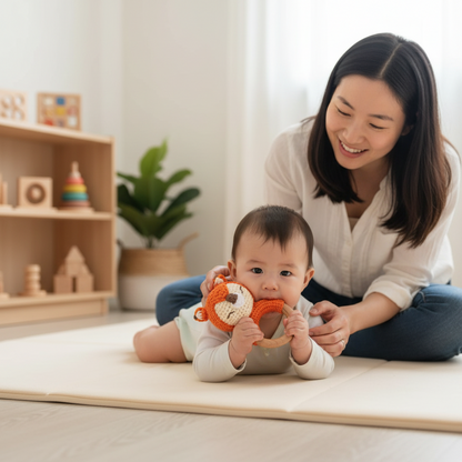 Hochet de dentition en bois de hêtre naturel et crochet coton pour bébé 0-36 mois - Jouet éveil Montessori Nid'Éveil