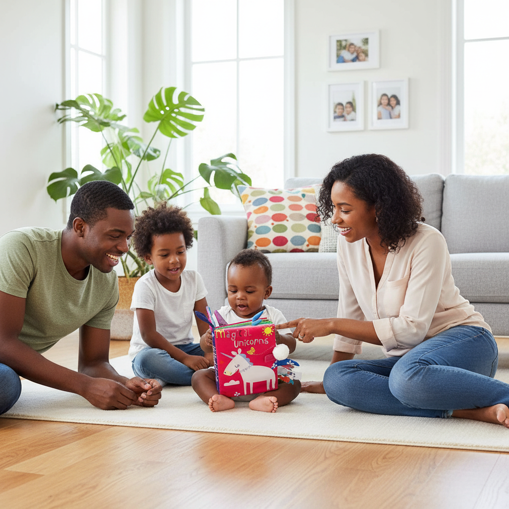 Livre d'éveil licorne Fun avec animaux de la jungle et queues sensorielles - Tissu doux et sécurisé pour bébé