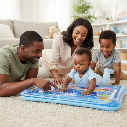Tapis d'eau sensoriel gonflable pour bébé avec thème océan, méduses et poissons colorés