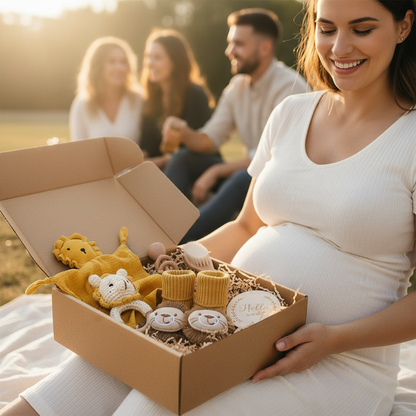 Cadeau congé maternité - Coffret naissance Nid'Éveil avec doudou lion  et accessoires bébé Montessori