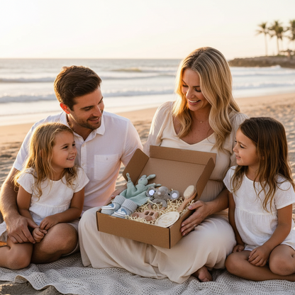 Cadeau congé maternité - Coffret naissance Nid'Éveil avec doudou éléphant et accessoires bébé Montessori