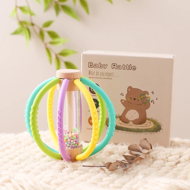 Hochet bébé en bois et silicone – Jouet d’éveil sensoriel avec billes colorées, facile à saisir - Nid’Éveil