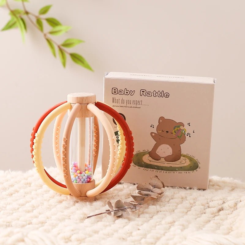 Hochet bébé en bois et silicone – Jouet d’éveil sensoriel avec billes colorées, facile à saisir - Nid’Éveil