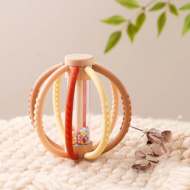 Hochet bébé en bois et silicone – Jouet d’éveil sensoriel avec billes colorées, facile à saisir - Nid’Éveil