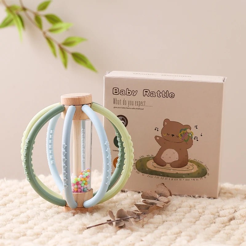 Hochet bébé en bois et silicone – Jouet d’éveil sensoriel avec billes colorées, facile à saisir - Nid’Éveil
