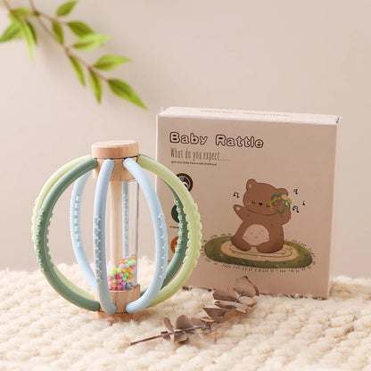 Hochet bébé en bois et silicone – Jouet d’éveil sensoriel avec billes colorées, facile à saisir - Nid’Éveil
