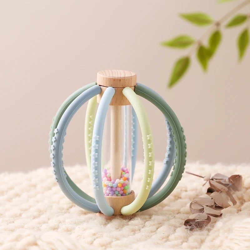 Hochet bébé en bois et silicone – Jouet d’éveil sensoriel avec billes colorées, facile à saisir - Nid’Éveil