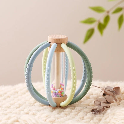 Hochet bébé en bois et silicone – Jouet d’éveil sensoriel avec billes colorées, facile à saisir - Nid’Éveil