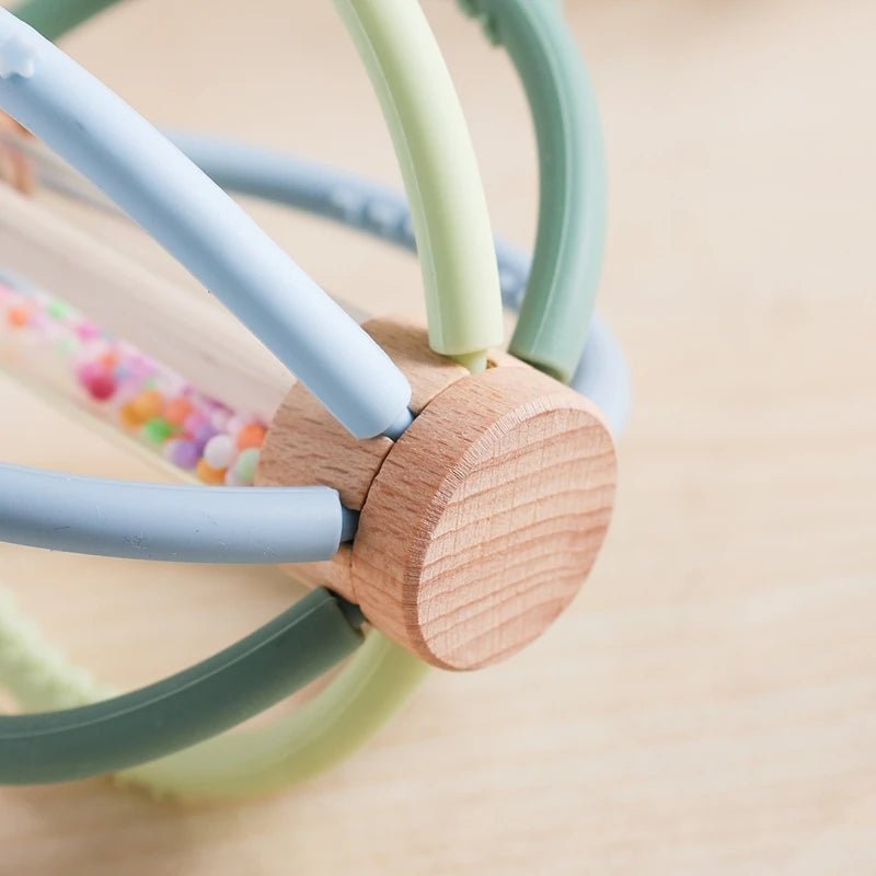 Hochet bébé en bois et silicone – Jouet d’éveil sensoriel avec billes colorées, facile à saisir - Nid’Éveil