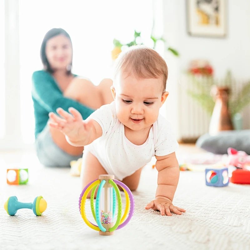 Hochet bébé en bois et silicone – Jouet d’éveil sensoriel avec billes colorées, facile à saisir - Nid’Éveil