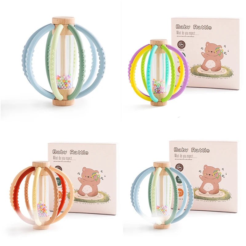 Hochet bébé en bois et silicone – Jouet d’éveil sensoriel avec billes colorées, facile à saisir - Nid’Éveil