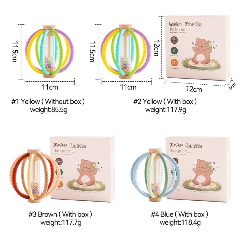 Hochet bébé en bois et silicone – Jouet d’éveil sensoriel avec billes colorées, facile à saisir - Nid’Éveil