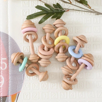Hochet en bois de hêtre et silicone – Anneau de dentition bébé, jouet Montessori sensoriel - Nid’Éveil